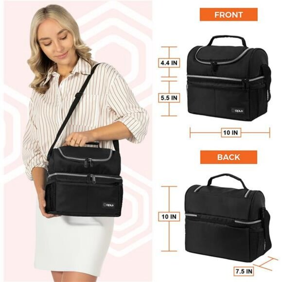 Large insulated lunch bag double deck leakproof cooler tote for work school trav - Picture 3 of 7